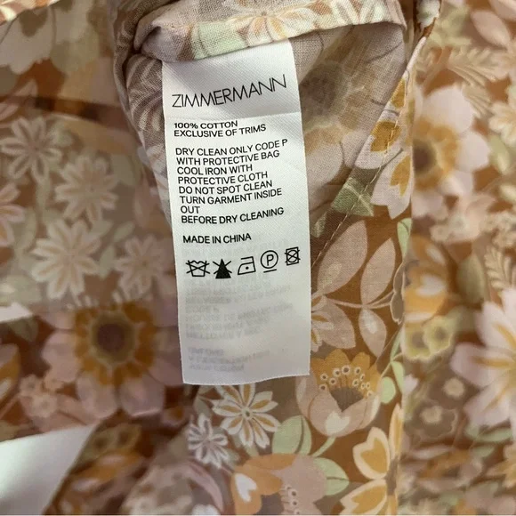 ZIMMERMANN Floral Puff Sleeve Button Down Shirt 0 - Picture 7 of 7